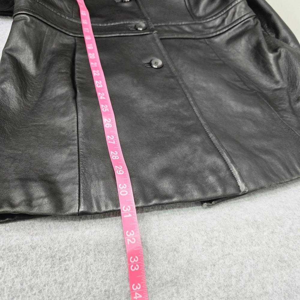 Vintage 90s Leather Jacket Coat Women's L Black Alt Grunge Goth Classic Matrix - Picture 11 of 16